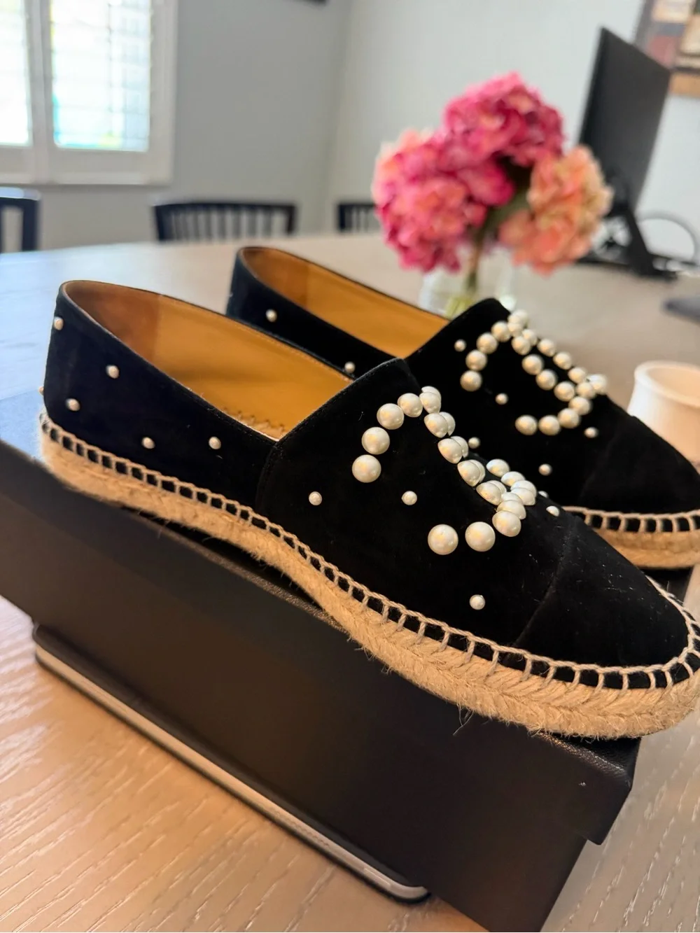 CHANEL Black Pearl CC-Embellished Espadrilles